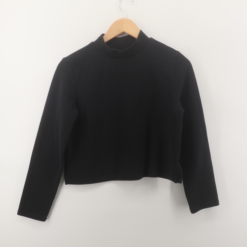 Old Navy Mock Neck Top Womens Small Black Long Sleeve Cropped Modern Excellent
